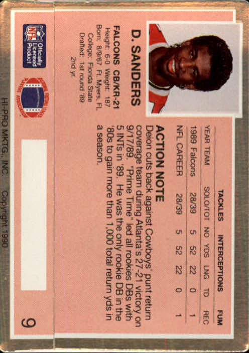 1990 Action Packed #9 Deion Sanders back image