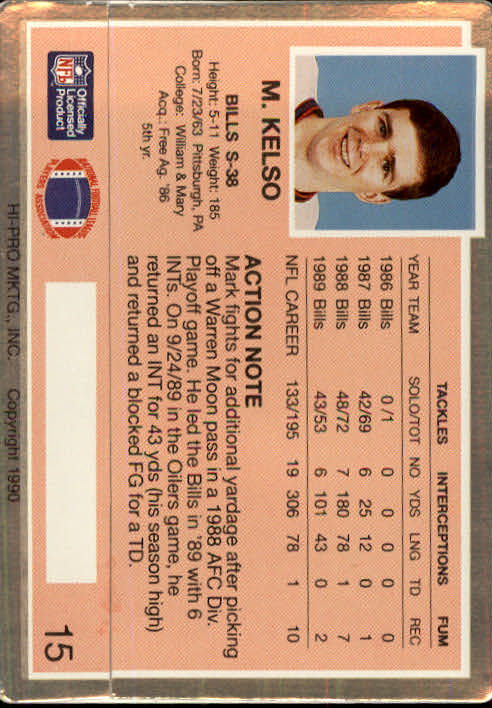 1990 Action Packed #15 Mark Kelso back image