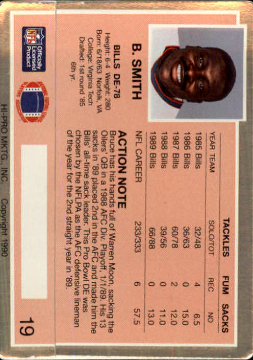 1990 Action Packed #19 Bruce Smith back image