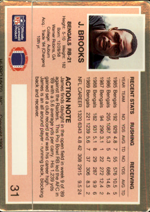 1990 Action Packed #31 James Brooks back image