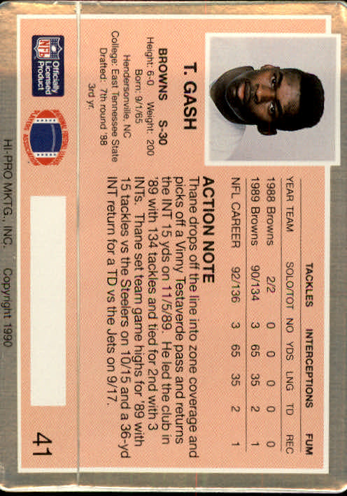 1990 Action Packed #41 Thane Gash RC back image
