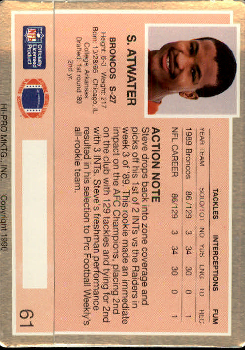 1990 Action Packed #61 Steve Atwater back image