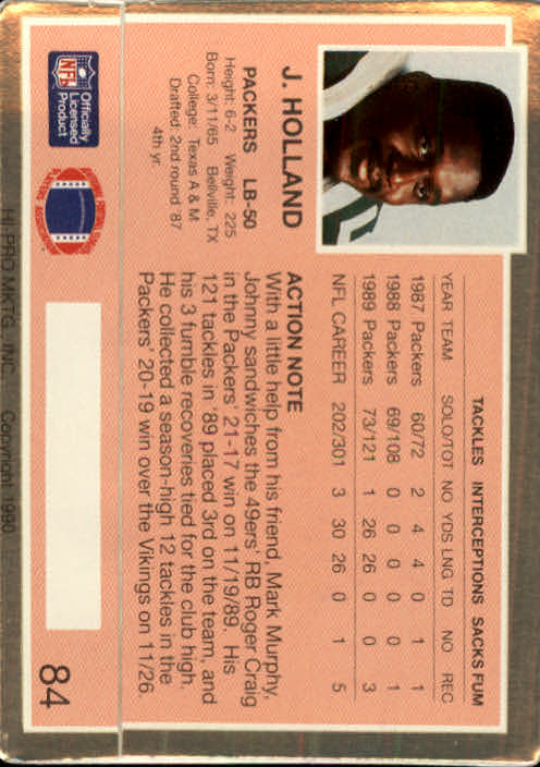 1990 Action Packed #84 Johnny Holland back image