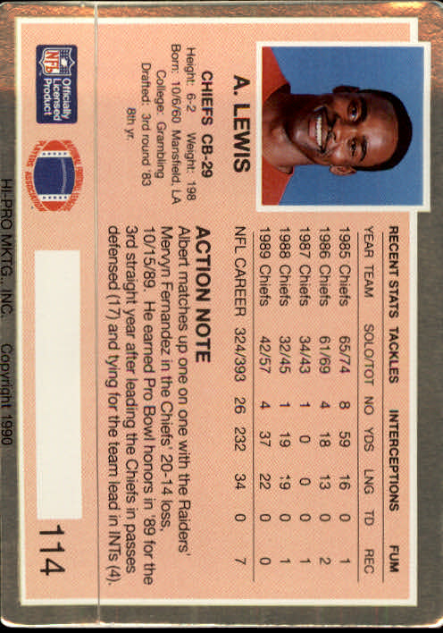 1990 Action Packed #114 Albert Lewis back image