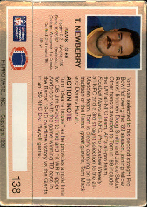 1990 Action Packed #138 Tom Newberry back image