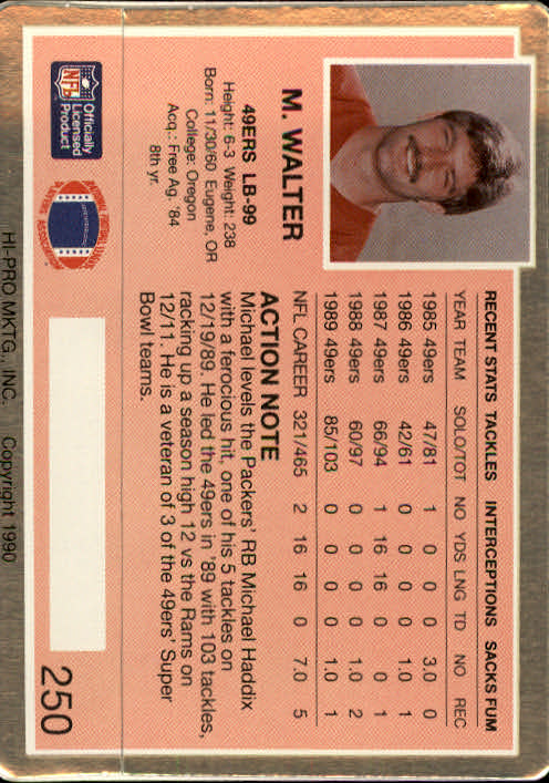 1990 Action Packed #250 Michael Walter back image