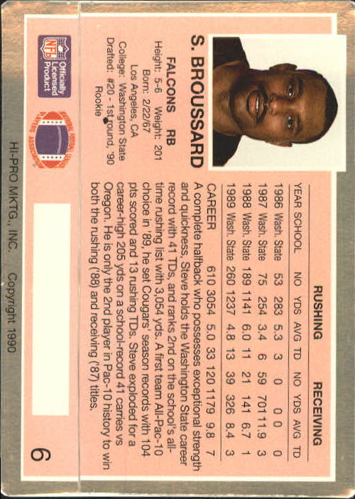 1990 Action Packed Rookie Update #6 Steve Broussard RC back image