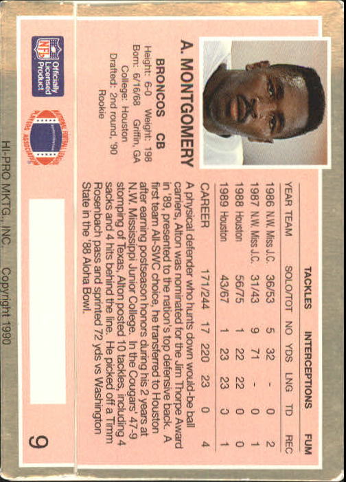 1990 Action Packed Rookie Update #9 Alton Montgomery RC back image