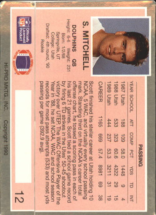 1990 Action Packed Rookie Update #12 Scott Mitchell RC back image