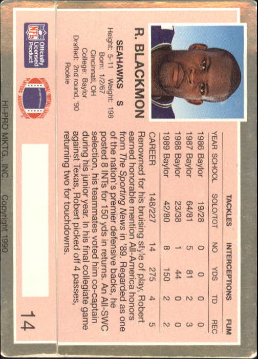 1990 Action Packed Rookie Update #14 Robert Blackmon RC back image