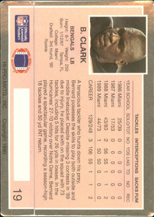 1990 Action Packed Rookie Update #19 Bernard Clark back image