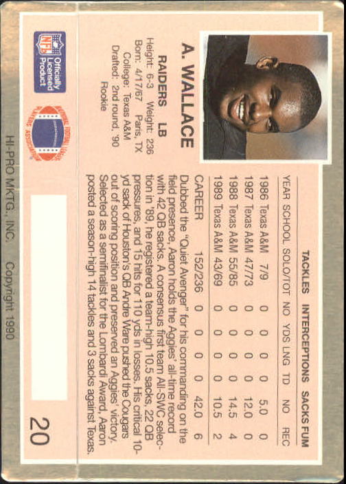 1990 Action Packed Rookie Update #20 Aaron Wallace RC back image