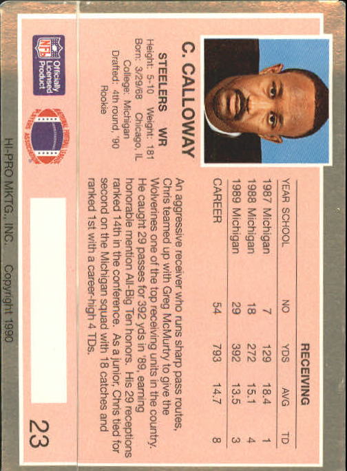 1990 Action Packed Rookie Update #23 Chris Calloway RC back image