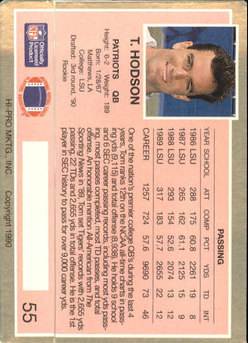 1990 Action Packed Rookie Update #55 Tommy Hodson RC back image