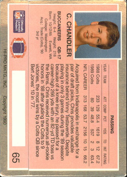 1990 Action Packed Rookie Update #65 Chris Chandler back image