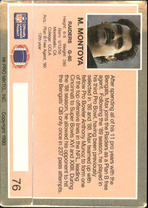 1990 Action Packed Rookie Update #76 Max Montoya back image