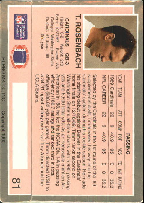 1990 Action Packed Rookie Update #81 Timm Rosenbach back image