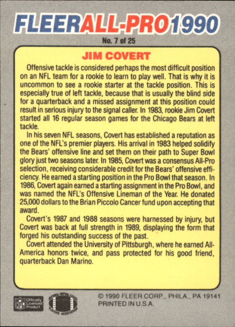 1990 Fleer All-Pros #7 Jim Covert back image