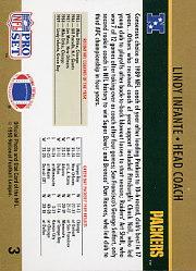 1990 Pro Set #3 Lindy Infante UER/Coach of the Year/(missing Coach next/to Packers) back image