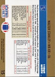 1990 Pro Set #15A Walter Stanley LL ERR/(jersey number on back reads 8) back image