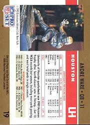 1990 Pro Set #19A Andre Ware RC/Heisman Trophy/(No drafted stripe/on card front) back image