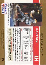 1990 Pro Set #19B Andre Ware RC/Heisman Trophy/(Drafted stripe/on card front) back image