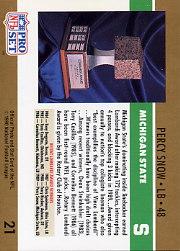 1990 Pro Set #21B Percy Snow/Lombardi Award/(Drafted stripe/on card front) back image