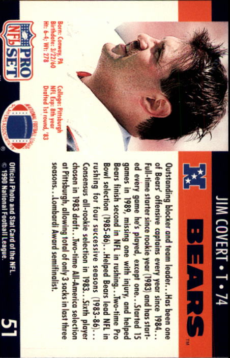1990 Pro Set #51 Jim Covert back image