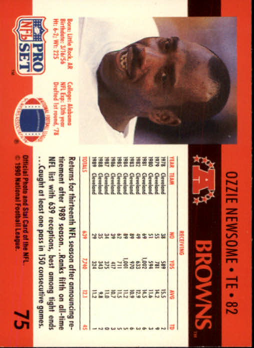 1990 Pro Set #75B Ozzie Newsome COR/(Born Little Rock) back image