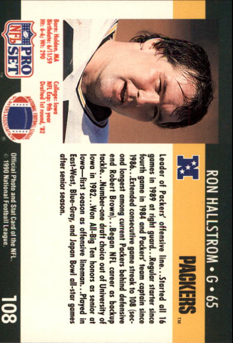 1990 Pro Set #108 Ron Hallstrom RC back image