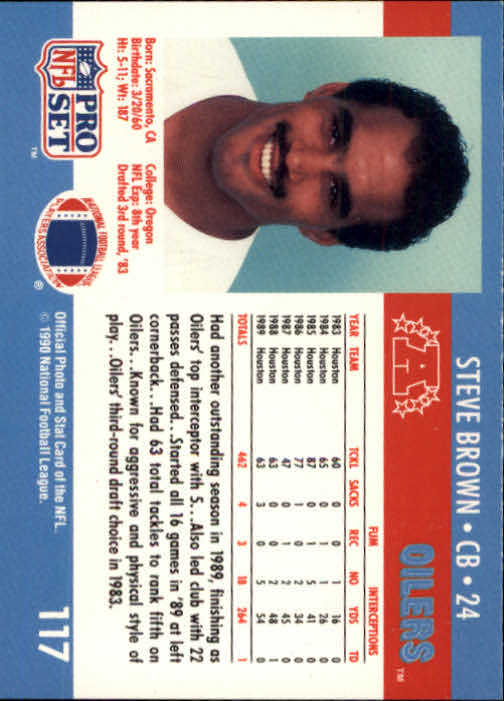 1990 Pro Set #117 Steve Brown back image
