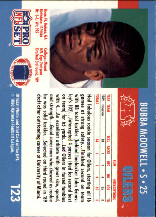 1990 Pro Set #123 Bubba McDowell back image