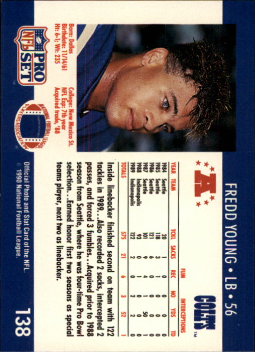 1990 Pro Set #138 Fredd Young back image