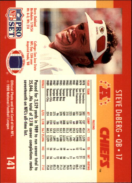 1990 Pro Set #141 Steve DeBerg back image