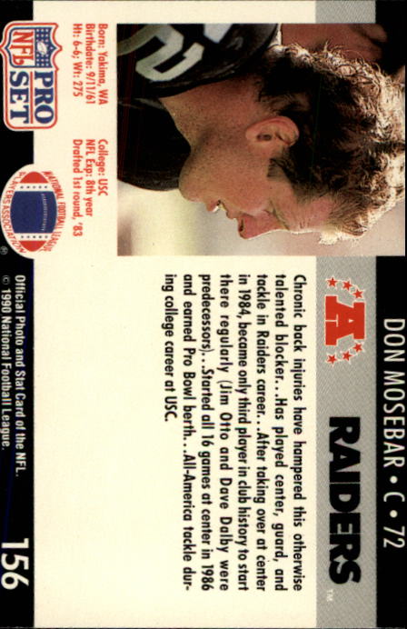 1990 Pro Set #156 Don Mosebar back image