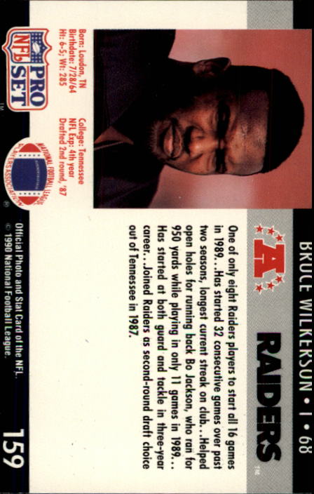 1990 Pro Set #159 Bruce Wilkerson RC back image