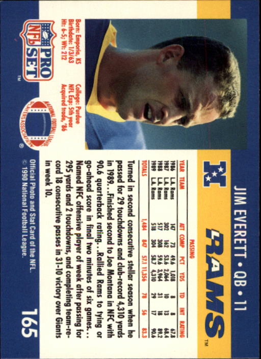 1990 Pro Set #165 Jim Everett back image