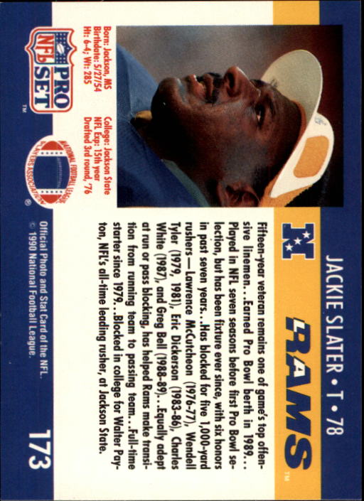 1990 Pro Set #173 Jackie Slater back image