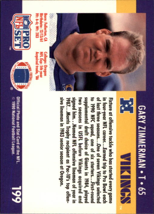 1990 Pro Set #199 Gary Zimmerman back image