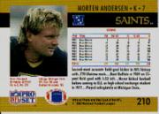 1990 Pro Set #210B Morten Andersen/(Card number and name/on back in black) back image