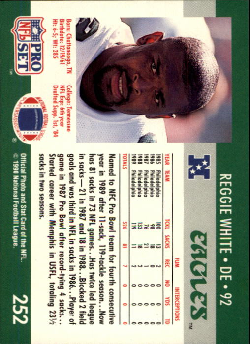 1990 Pro Set #252 Reggie White back image