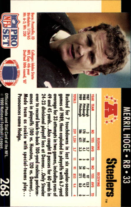 1990 Pro Set #268 Merril Hoge back image