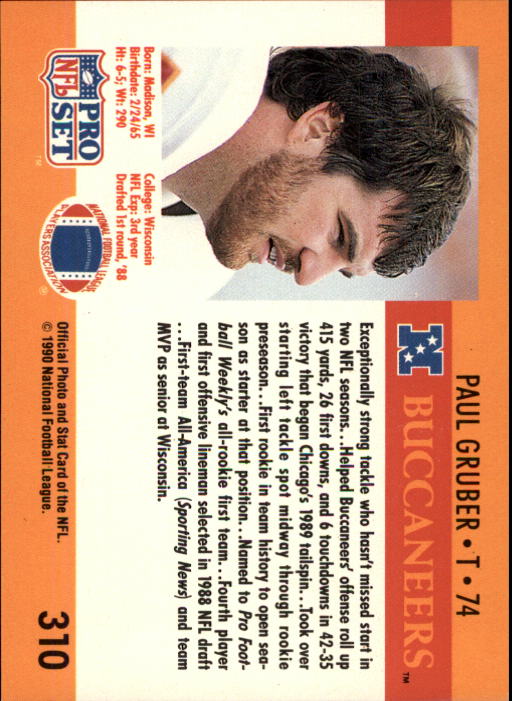 1990 Pro Set #310 Paul Gruber back image