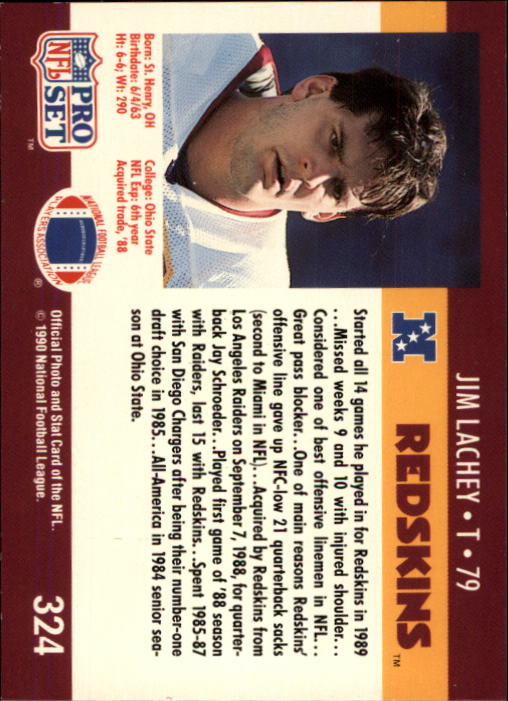 1990 Pro Set #324 Jim Lachey back image