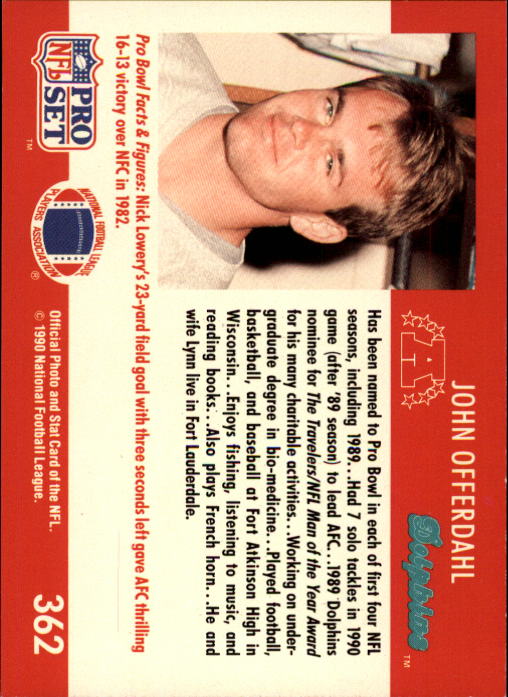 1990 Pro Set #362 John Offerdahl PB back image