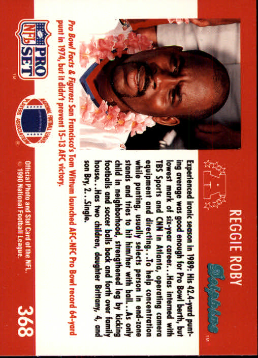 1990 Pro Set #368 Reggie Roby PB back image