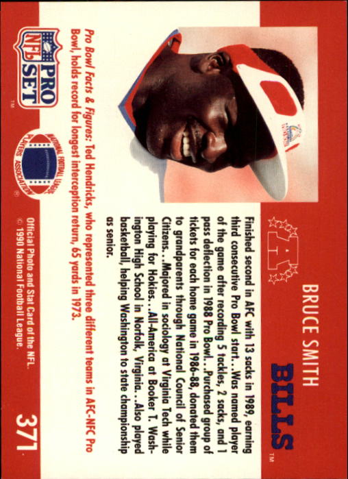 1990 Pro Set #371 Bruce Smith PB back image