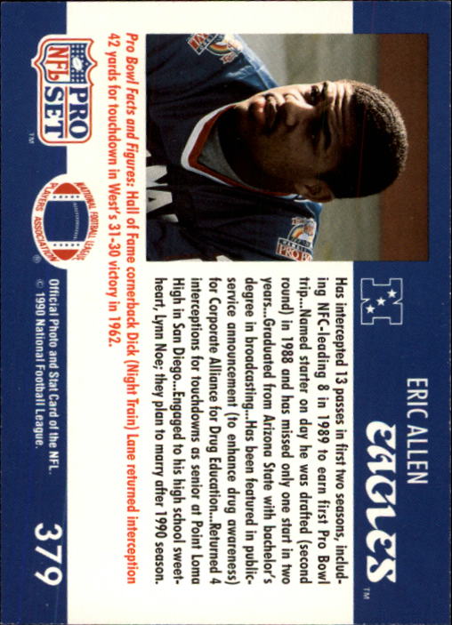 1990 Pro Set #379 Eric Allen PB back image