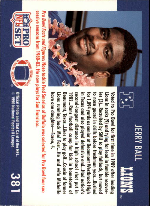 1990 Pro Set #381 Jerry Ball PB back image
