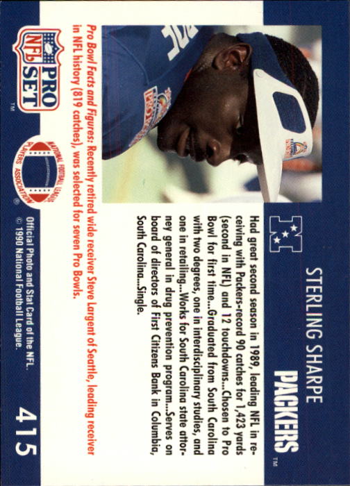 1990 Pro Set #415 Sterling Sharpe PB back image
